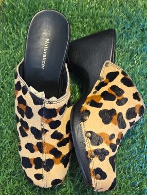Naturalizer Leopard-Print Platform Clogs in Tan and Black